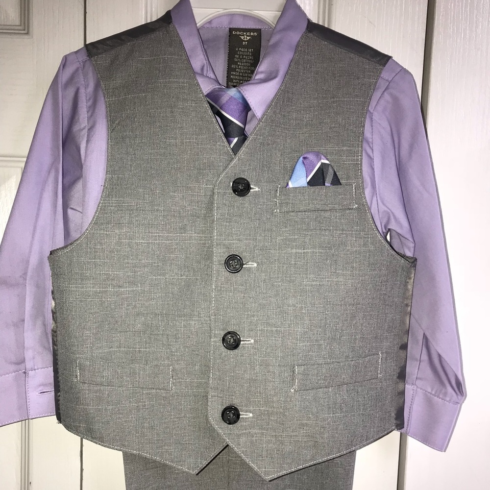 Boys 4-piece Gray Plaid Suit
